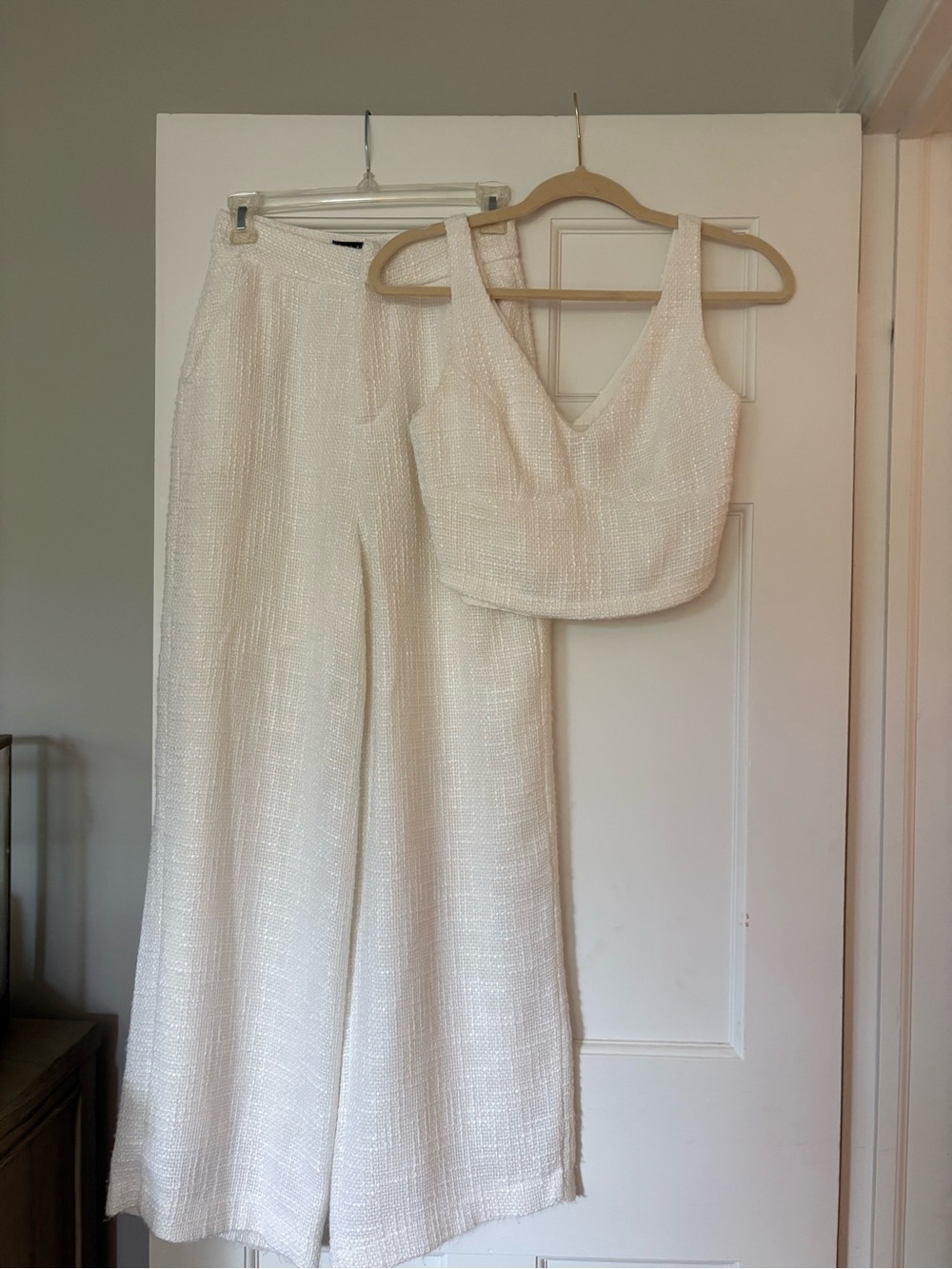 Lulu's Cream Textured Wide-Leg Pants & Cropped V-Neck Tank